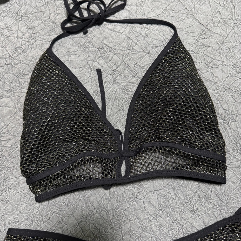 BECCA Black Gold Mesh Bikini Set D Top - Picture 2 of 9